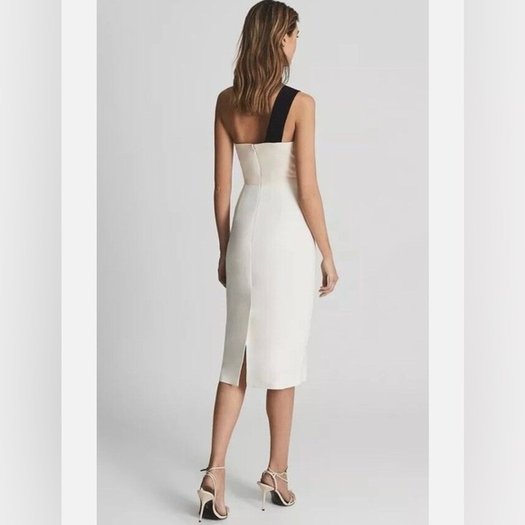 REISS Riana Color block Bodycon Dress in White/Nude/Black Womens Size 10 - Picture 2 of 11
